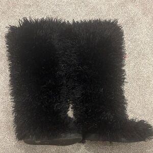 AKIRA Black Furry Over the Knee Boots